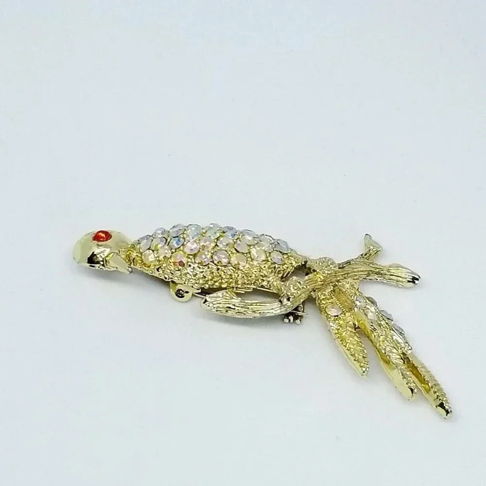 Clear Aurora Borealis Rhinestone Red Eyed Bird Pin